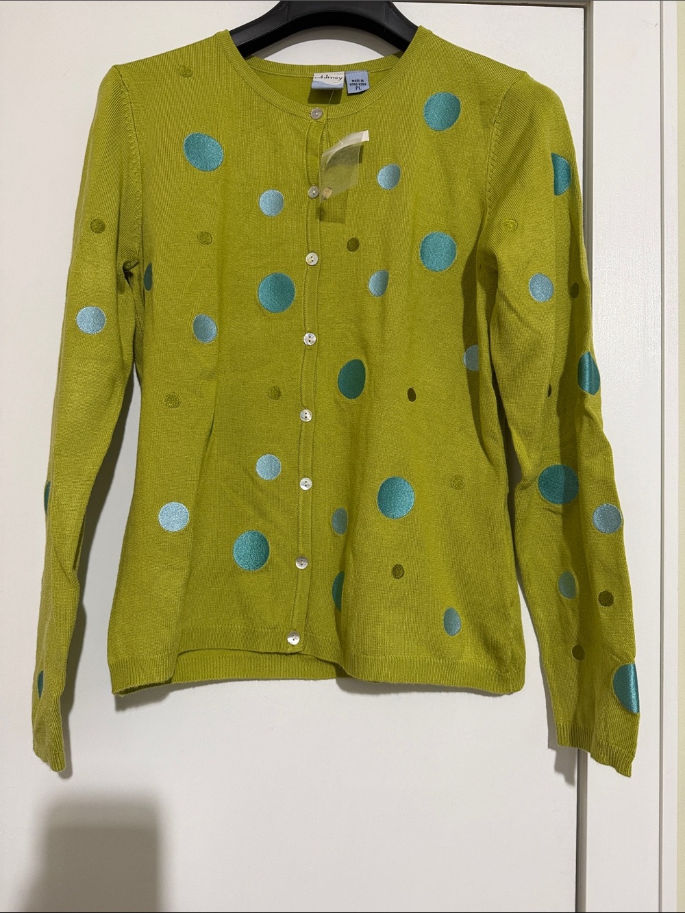 Whimsy Acrylic Green Blue Polka Dots Cardigan  Women Size:PL